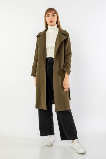Picture of Cachet Material Long Maxi Sleeve Jacket Neck Long Maxi Size Belted Woman Coat Khaki