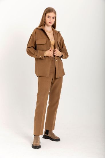 Picture of Cachet Material Long Maxi Sleeved Basen Six Size Woman Shirt Tan