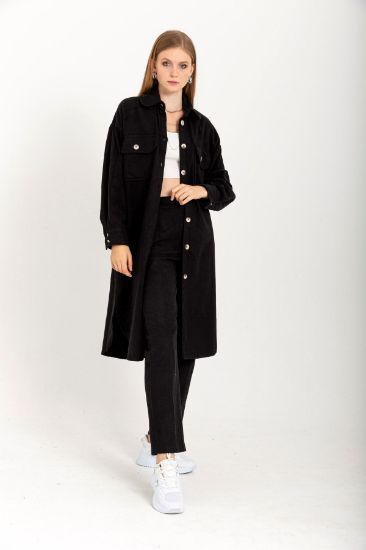 Picture of Cachet Material Long Maxi Sleeved Buttoned Woman Shirt Black