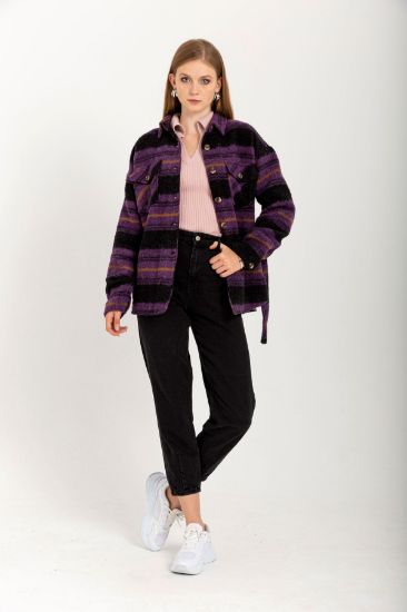 Picture of Cachet Material Long Maxi Sleeved Tam Kalıp Woman Coat Purple