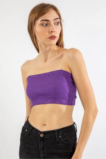Picture of Kaşkorse Material Sleevless Şeffaf Strap Strapless Skinny Kalıp Woman bustier Purple