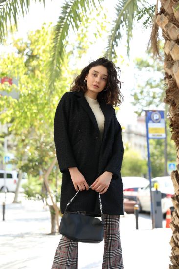 Picture of Keçe Material Jacket Neck Basen Six Size Buklet Woman Coat Black