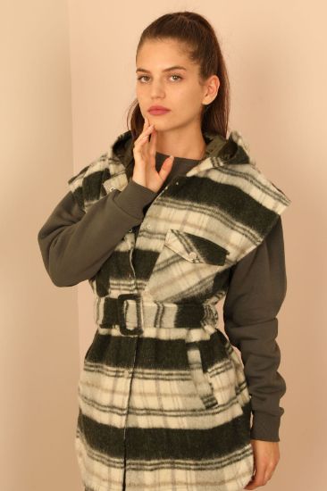 Picture of Keçe Material Hooded Comfortable Kalıp Oduncu Woman Waistcoat Khaki
