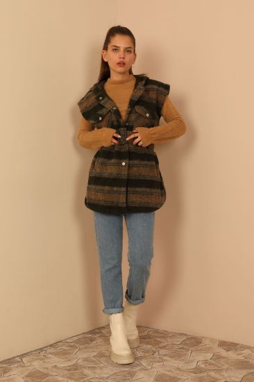 Picture of Keçe Material Hooded Comfortable Kalıp Oduncu Woman Waistcoat Mink