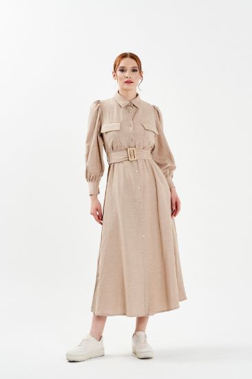 Picture of Linen Belted Long Maxi Shirt Dress