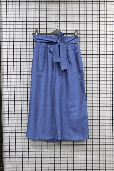 Picture of Linen Material 3 4 Size Comfortable Kalıp Belted Woman Trousers Navy Navy Blue