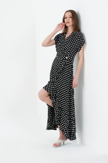 Picture of Short Sleeve&#x20; Double breasted Neck Black Polka-dot Dress