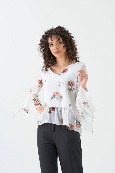 Picture of handles Ruffle V Neck Chiffon Blouse