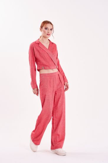 Picture of Double breasted Neck Crop Blouse Trousers Suit