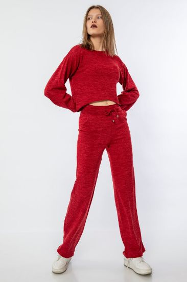 Picture of Melanj Material Crew Neck Long Maxi Size Loose Kalıp Woman Suit Red