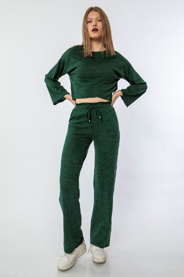 Picture of Melanj Material Crew Neck Long Maxi Size Loose Kalıp Woman Suit Emerald Emerald Green Green