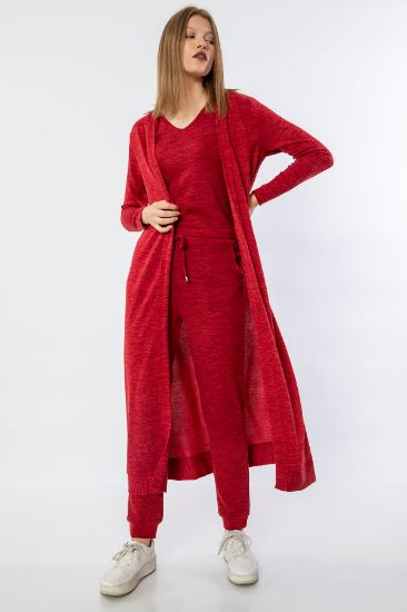 Picture of Melanj Material Midi Size Comfortable Kalıp Kırçıllı Woman Suit 3'lü Red