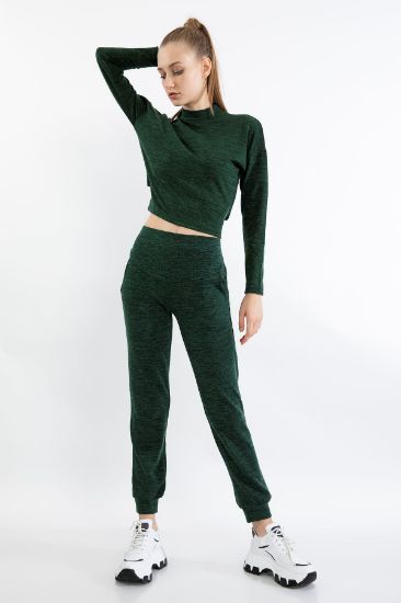 Picture of Melanj Material Long Maxi Size Comfortable Kalıp Kırçıllı Woman Trousers Emerald Emerald Green Green