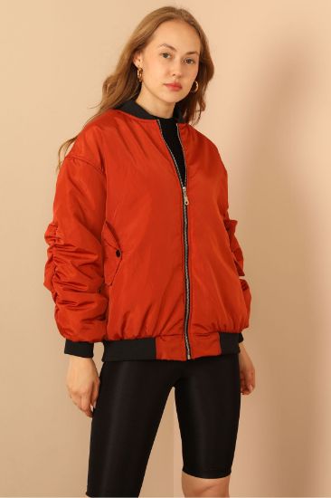 Picture of Memory Material Boyfriend handle Shirred Bomber Woman Jacket Terra Cotta Tile