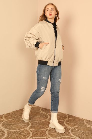 Picture of Memory Material Boyfriend handle Shirred Bomber Woman Jacket Stone