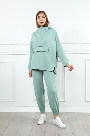 Picture of Miranda Material Long Maxi Sleeve Zipped Neck Loose Kalıp Woman Suit Mint