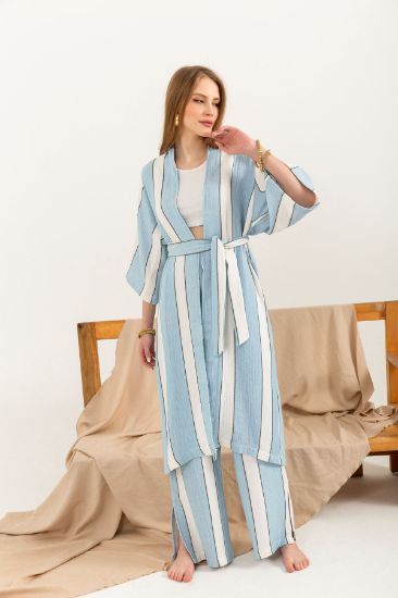 Picture of Müslin Material Shawl Neck Comfortable Kalıp Striped Woman Kimonos Bebemavi