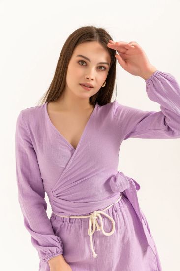 Picture of Müslin Material Long Maxi Sleeved Bağlama Detailed Woman Crop Lilac