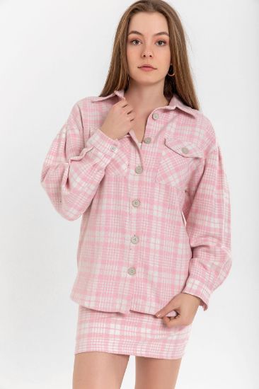 Picture of Oduncu Material Basen Size Plaid Plaid Woman Shirt Pink