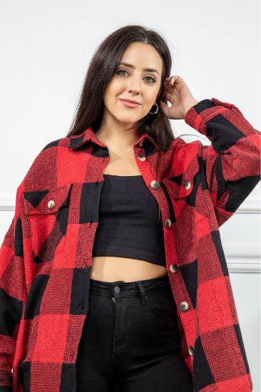 Picture of Oduncu Material Basen Size Oversize Loose Plaid Woman Shirt Red