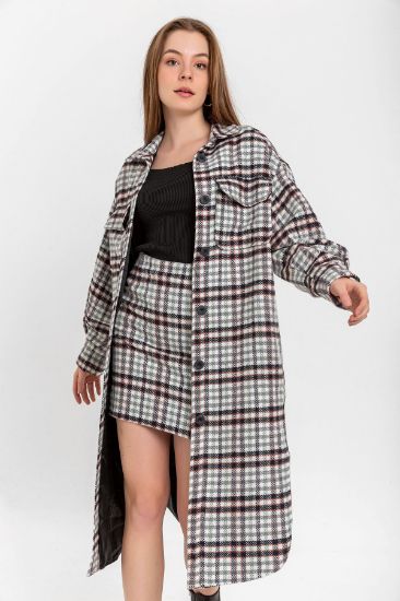 Picture of Oduncu Material Shirt Neck Knee Six Size Oversize Loose Plaid Woman Jacket Cagla