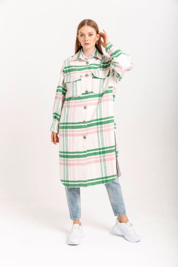 Picture of Oduncu Material Shirt Neck Knee Six Size Oversize Loose Plaid Woman Jacket Mint