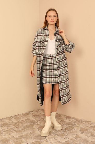 Picture of Oduncu Material Shirt Neck Knee Six Size Oversize Loose Plaid Woman Jacket Black