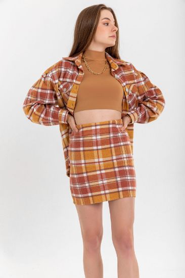 Picture of Oduncu Material Mini Size Skinny Kalıp Striped Woman Skirt Mustard Mustard Yellow