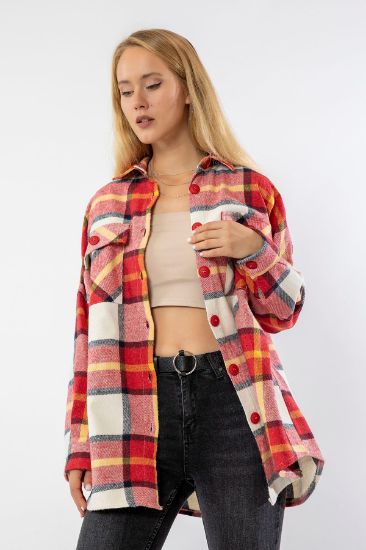 Picture of Oduncu Material Oversize Loose Plaid Woman Shirt Red