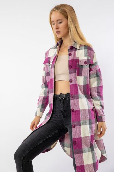 Picture of Oduncu Material Oversize Loose Plaid Woman Shirt Plum