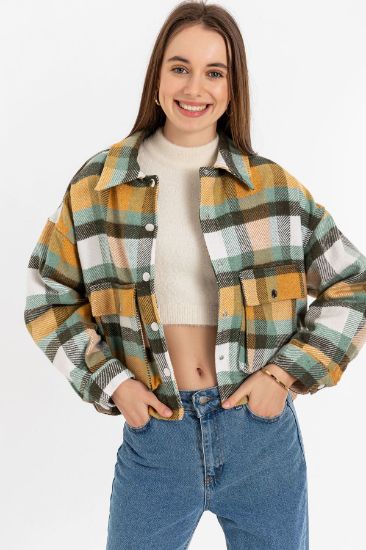 Picture of Oduncu Material Long Maxi Sleeve Shirt Neck Oversize Loose Plaid Woman Jacket Cagla