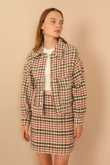 Picture of Oduncu Material Long Maxi Sleeve Shirt Neck Oversize Loose Plaid Woman Jacket Khaki