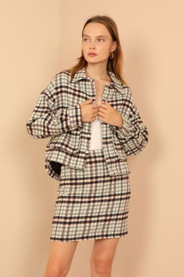 Picture of Oduncu Material Long Maxi Sleeve Shirt Neck Oversize Loose Plaid Woman Jacket Navy Navy Blue