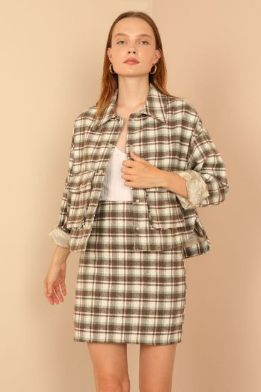 Picture of Oduncu Material Long Maxi Sleeve Shirt Neck Oversize Loose Plaid Woman Jacket Mint