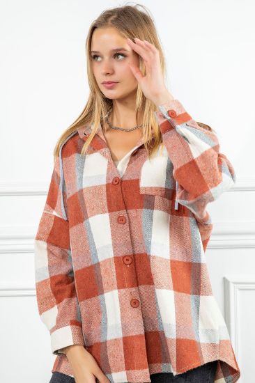 Picture of Oduncu Material Long Maxi Sleeve Hooded Oversize Loose Woman Shirt Terra Cotta Tile