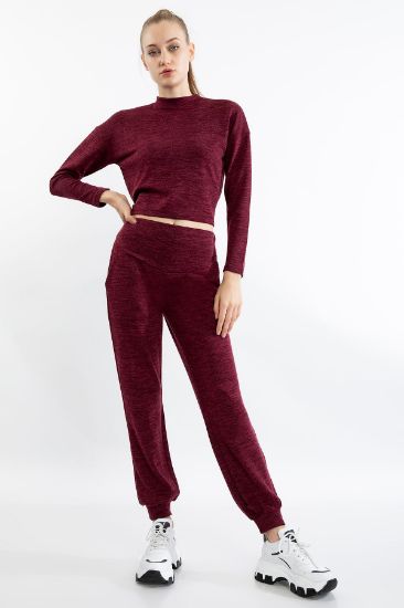 Picture of Knitting Melanj Material Long Maxi Sleeve Dik Neck Arkadan Bağlama Detailed Woman Blouse Bordeux Maroon