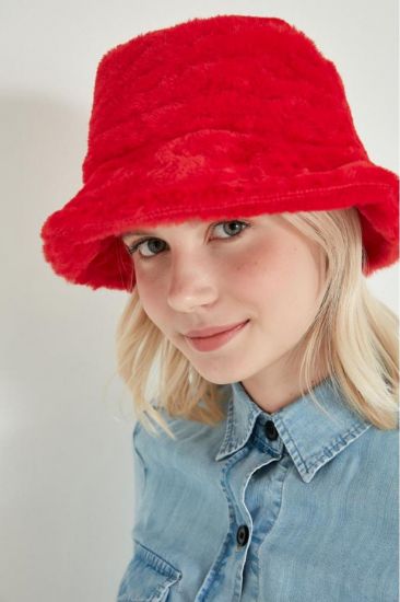 Picture of Peluş Material Woman Bucket Hat Red