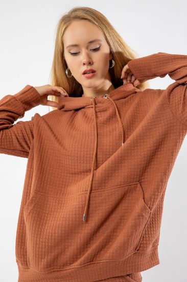 Picture of Petek Material Hooded Basen Size Oversize Loose Woman Sweatshirt Terra Cotta Tile