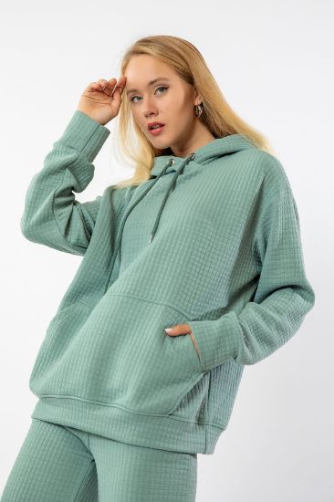 Picture of Petek Material Hooded Basen Size Oversize Loose Woman Sweatshirt Mint