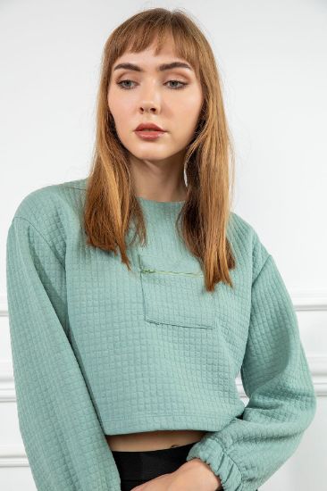 Picture of Petek Material Long Maxi Sleeve Oversize Loose Pocket Detailed Woman Sweatshirt Mint