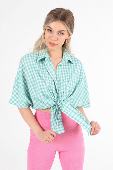 Picture of Poplin Material Basen Six Size Oversize Loose Plaid Woman Shirt Mint