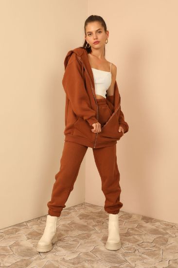 Picture of raising 3 Thread Material Basen Six Size Zipped Woman Sweatshirt Brown