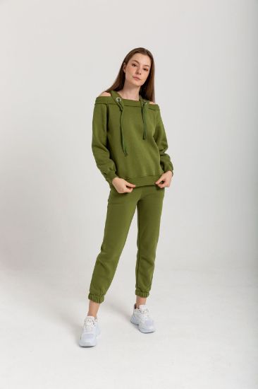 Picture of raising 3 Thread Material Basen Size Shoulder Detailed Woman Sweatshirt Khaki