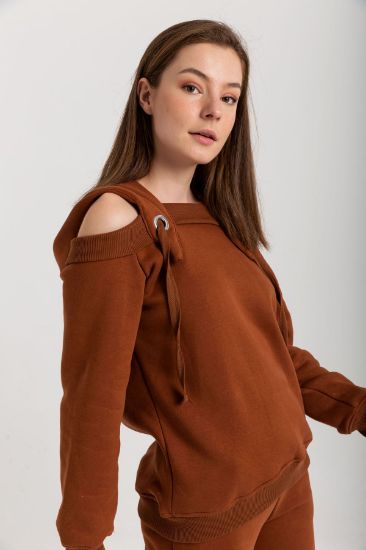Picture of raising 3 Thread Material Basen Size Shoulder Detailed Woman Sweatshirt Brown