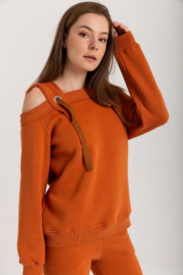 Picture of raising 3 Thread Material Basen Size Shoulder Detailed Woman Sweatshirt Cinnamon