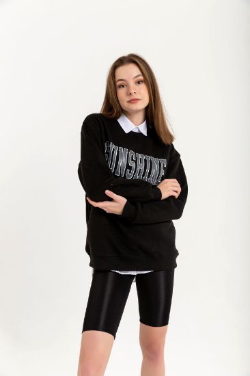Picture of raising 3 Thread Material Basen Size Written Woman Sweatshirt Black