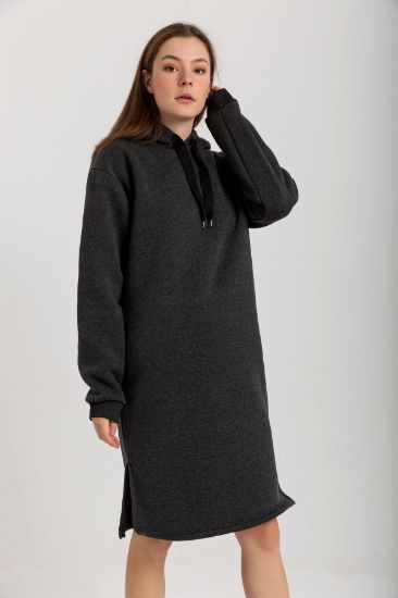 Picture of raising 3 Thread Material Hooded Woman Dress Anthracite