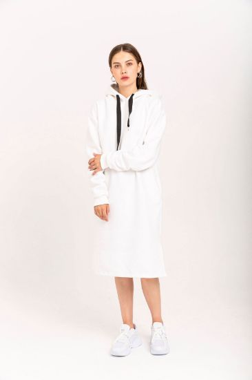 Picture of raising 3 Thread Material Hooded Woman Dress Ecru