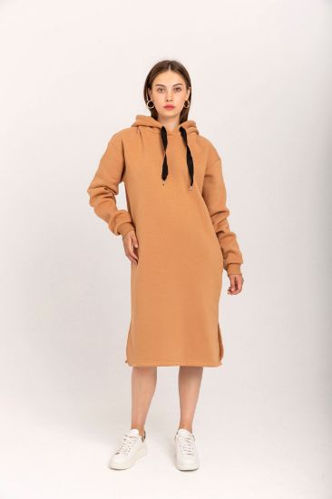 Picture of raising 3 Thread Material Hooded Woman Dress Tan