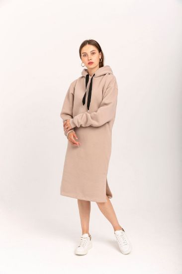 Picture of raising 3 Thread Material Hooded Woman Dress Mink